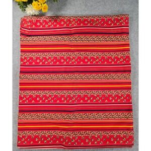 Vintage Red Floral Striped Cotton Fabric 76x44 Retro Sewing Crafting Textile